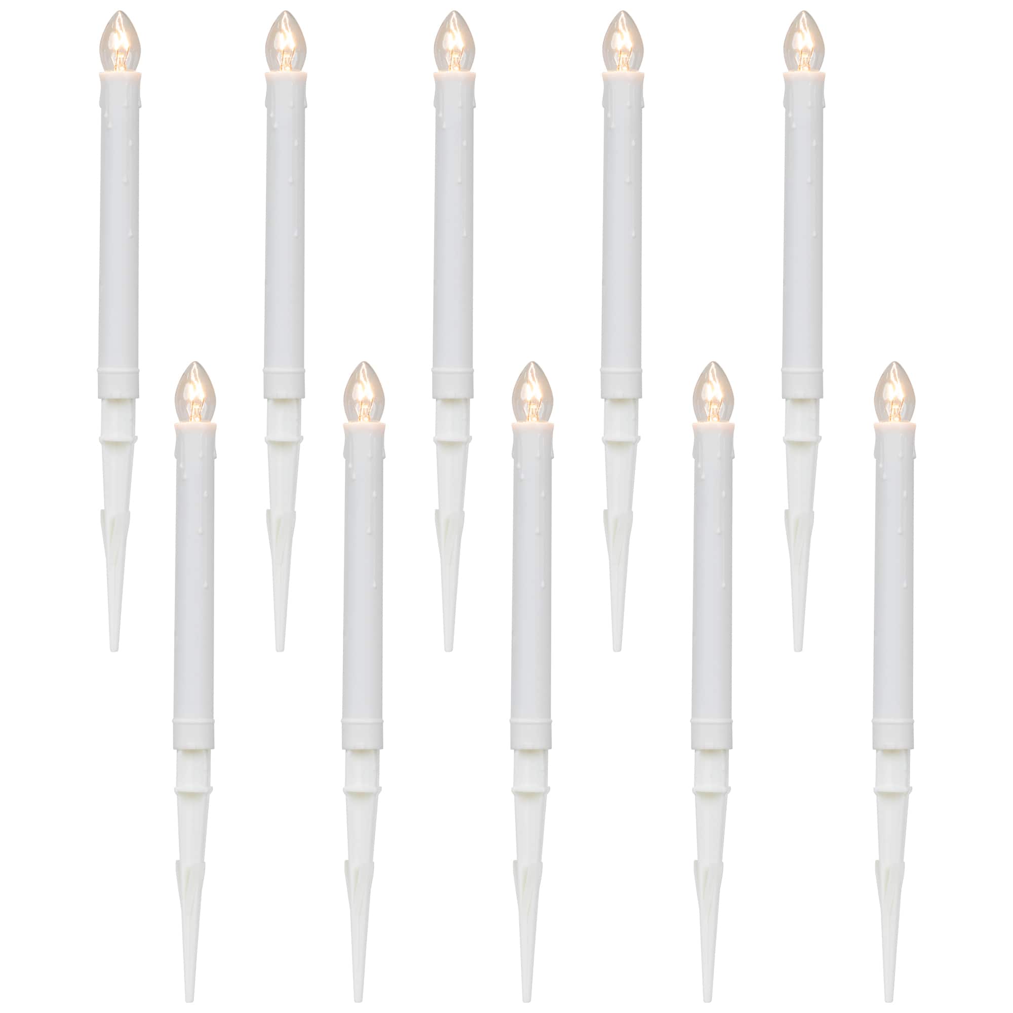 8" White C7 Candle Pathway Markers Christmas Lights With White Wire, 10ct.